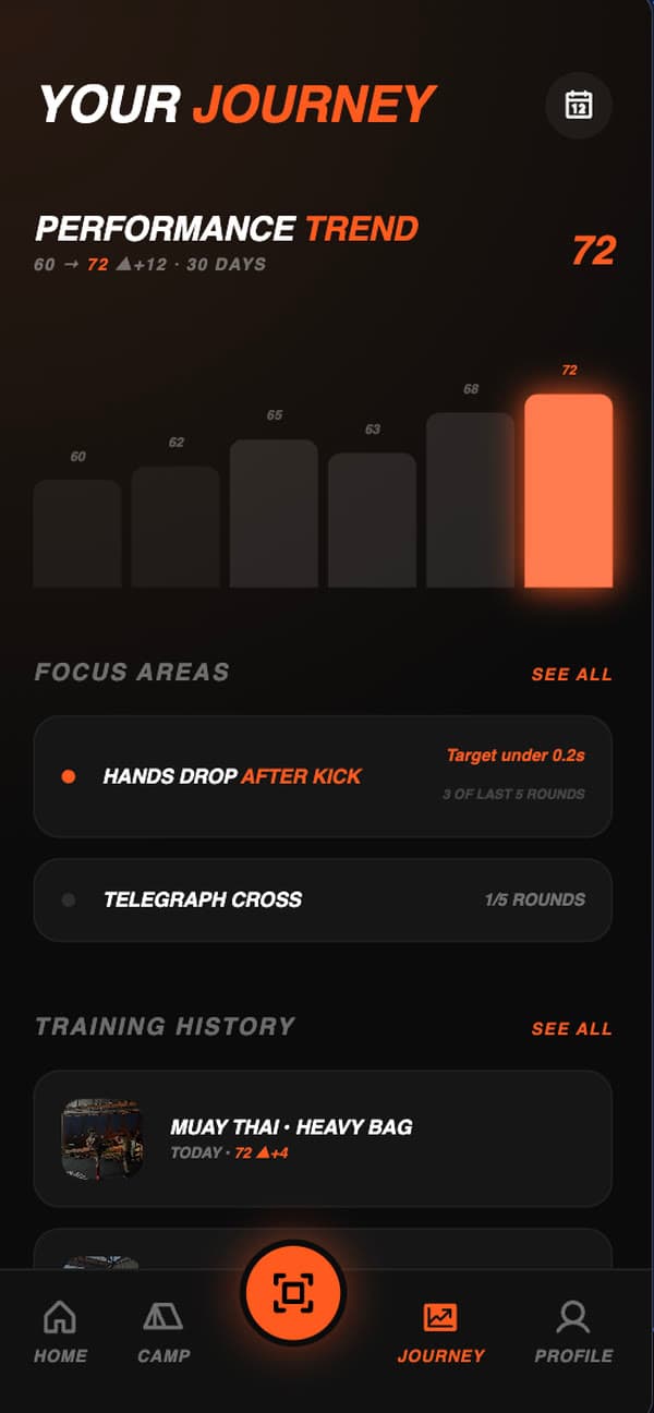 Your Journey: performance trend 60 to 72 over 30 days and focus areas